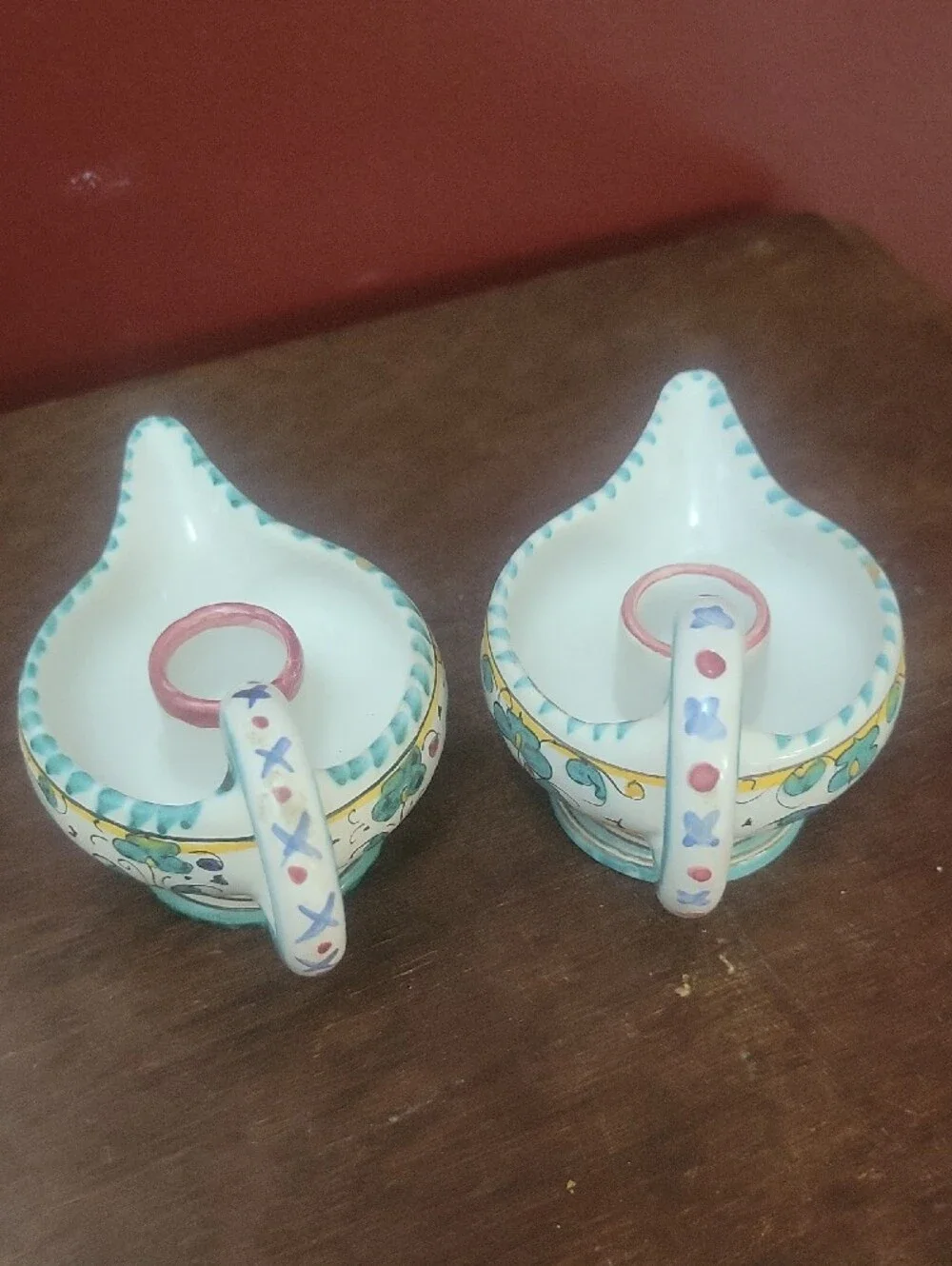 DERUTA ITALY Hand-Painted Turquoise/White Ceramic Candle Holders Genie/Aladdin